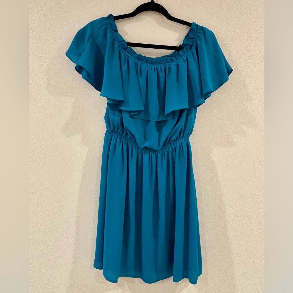Express Blue Ruffle Mini Dress